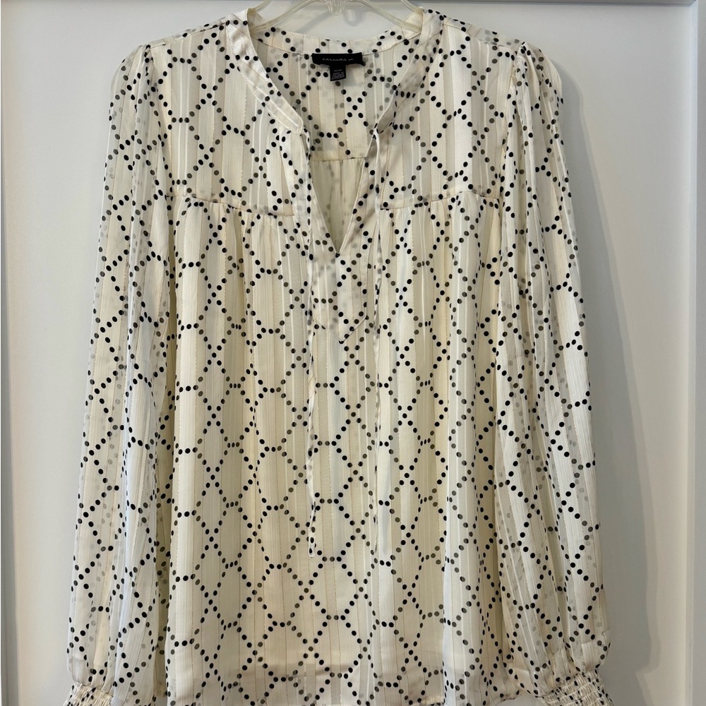 Elegant Diamond Pattern Blouse - Cream and Black